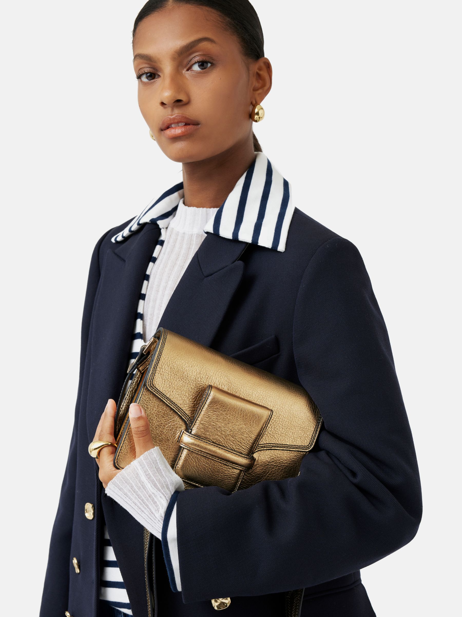 Jigsaw Ada Leather Cross Body Bag, Gold at John Lewis & Partners