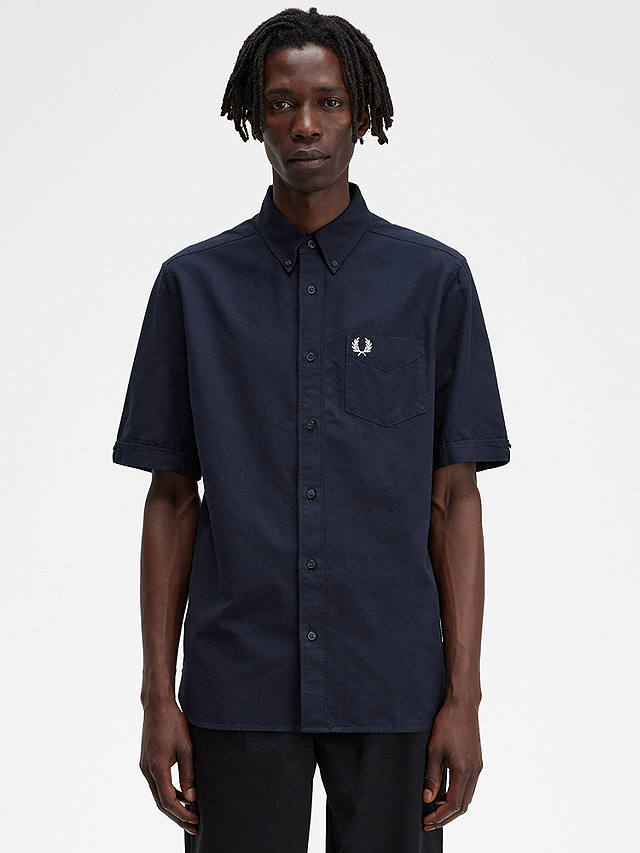 Fred Perry Cotton Short Sleeve Oxford Shirt, 608 Navy