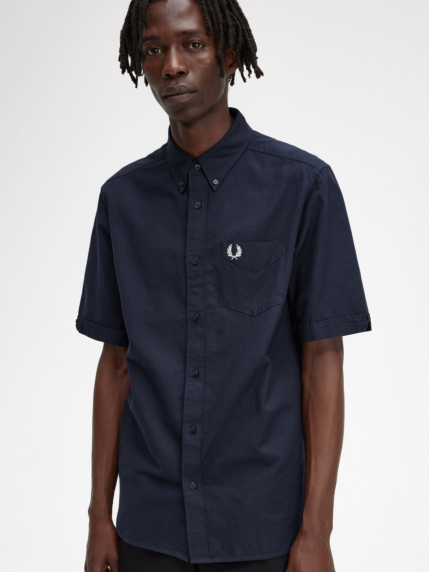 Fred Perry Cotton Short Sleeve Oxford Shirt, 608 Navy, M