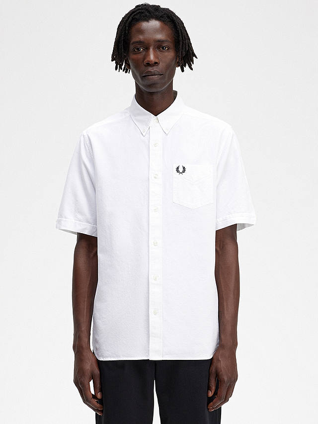 Fred Perry Cotton Short Sleeve Oxford Shirt, 100 White