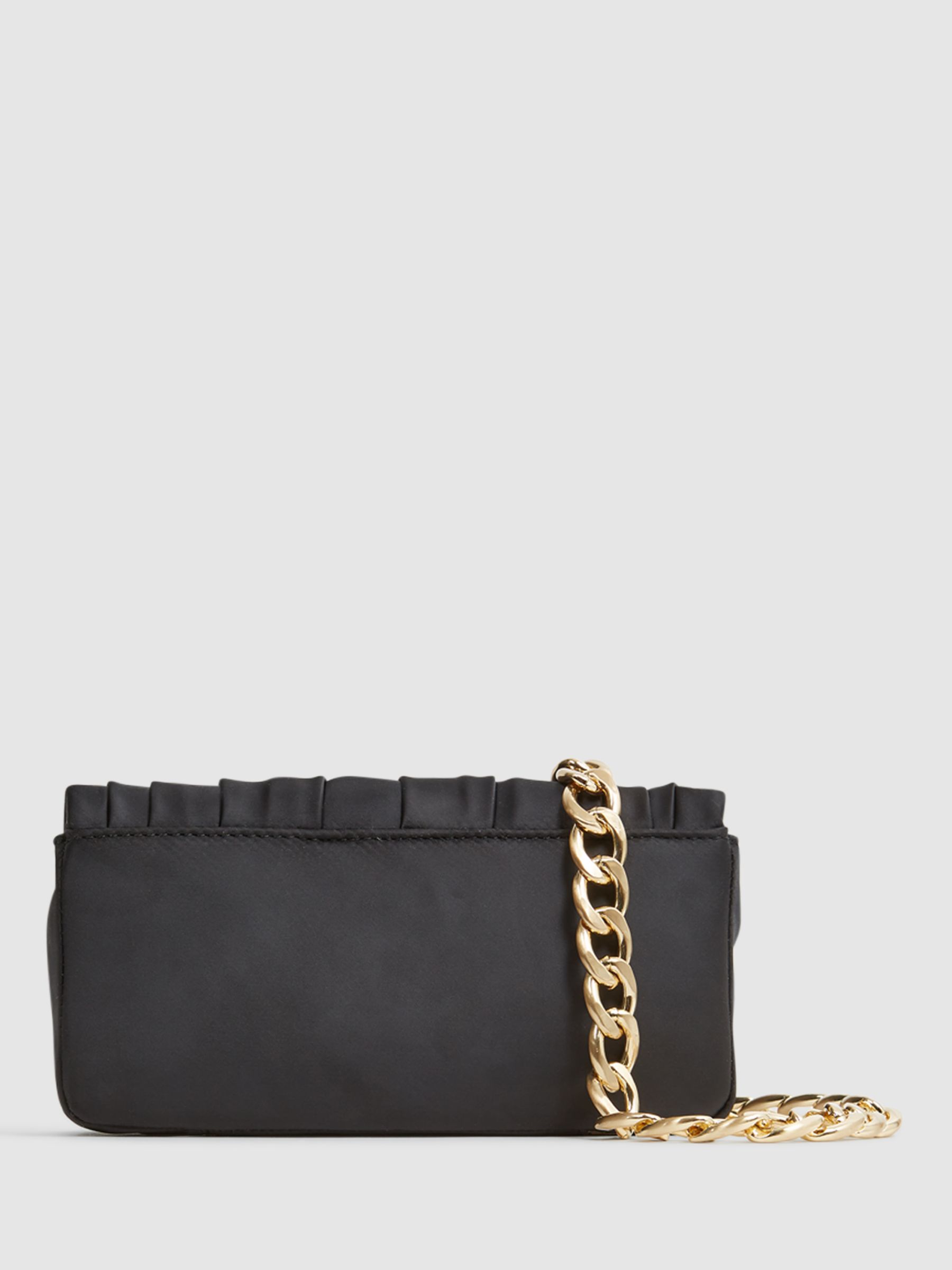 Reiss Camille Satin Pleated Clutch Bag, Black at John Lewis & Partners