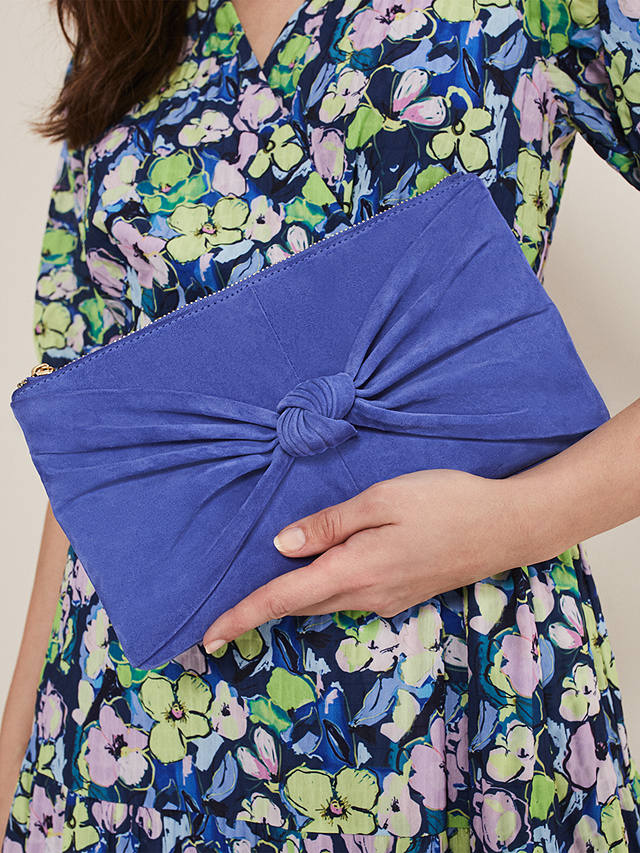 Phase Eight Suede Knot Front Clutch, Foxglove Blue