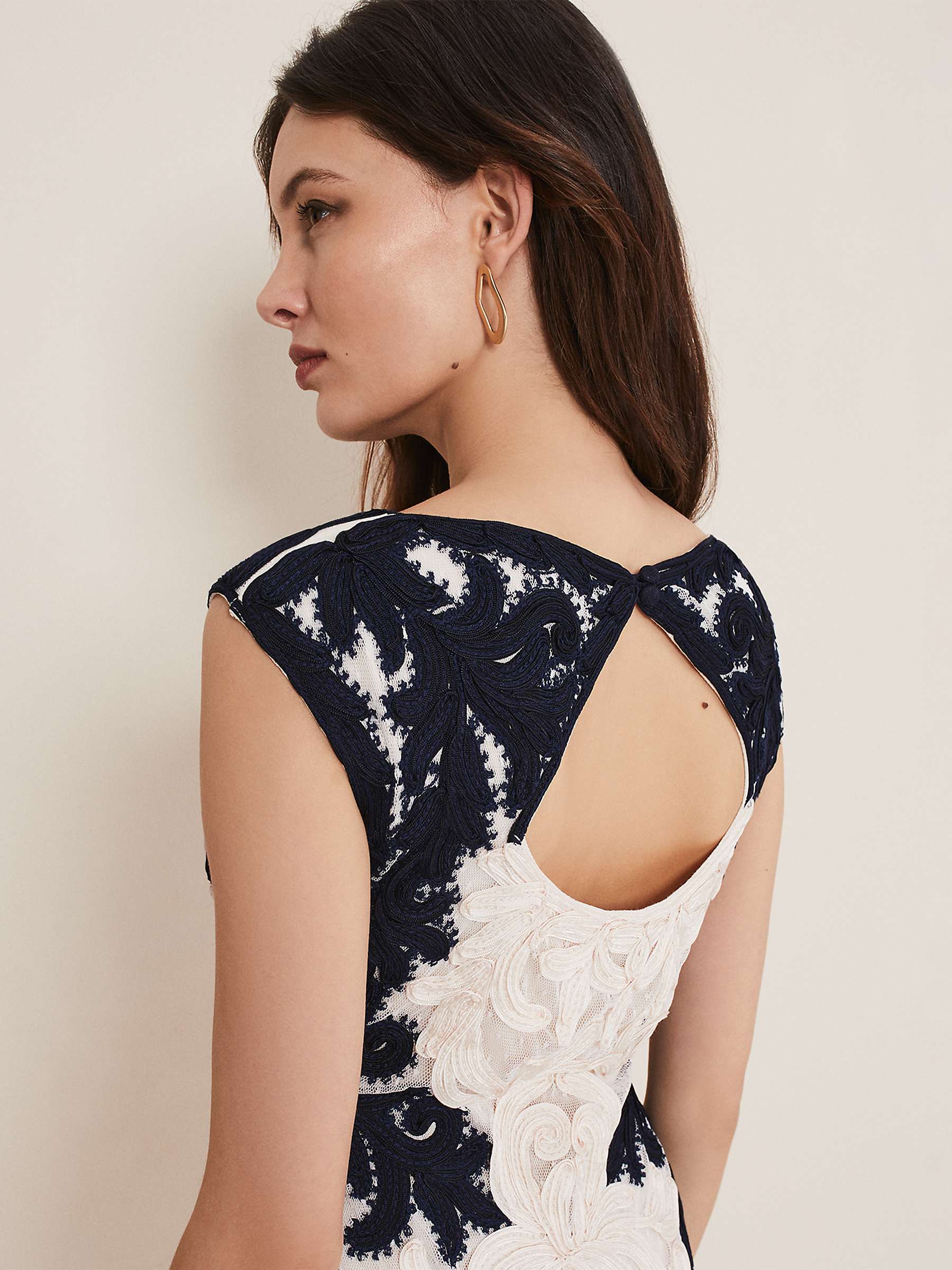 Buy Phase Eight Salima Lace Embroidered Pencil Dress, Navy/Ivory Online at johnlewis.com