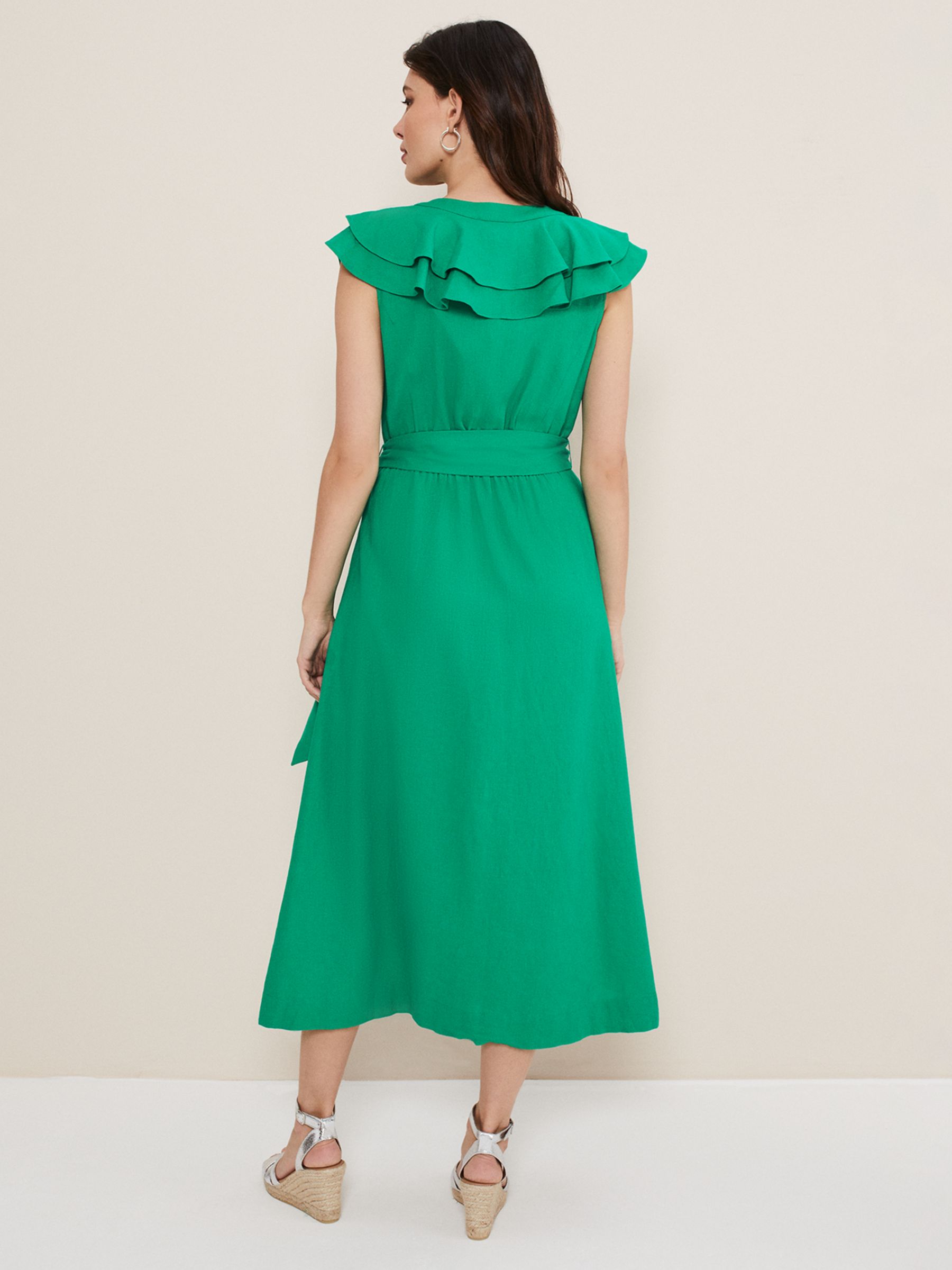 Phase Eight Jamilla Linen Blend Midi Dress, Green at John Lewis & Partners