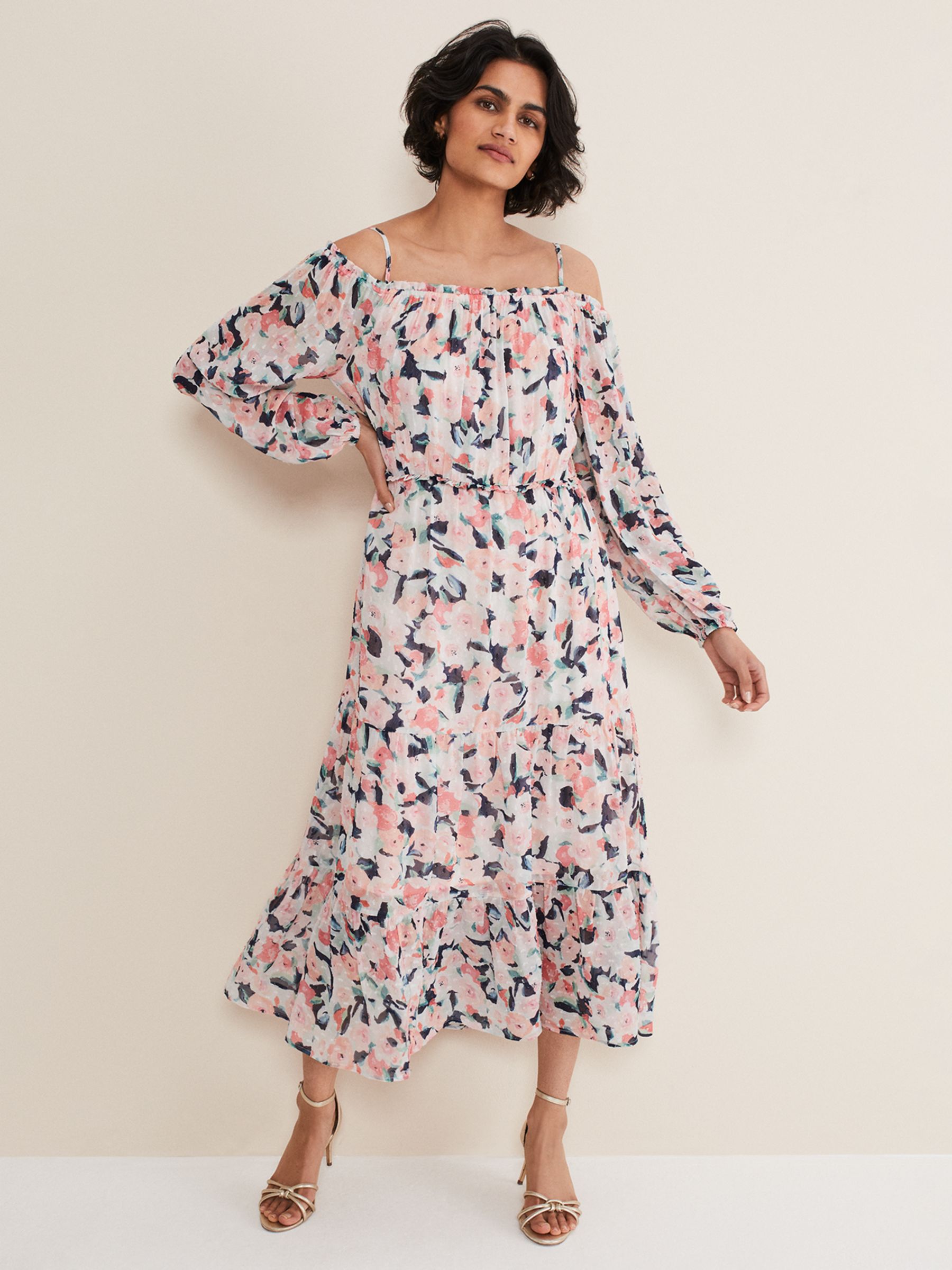 Phase Eight Vicky Off Shoulder Floral Midi Dress, Multi, 6