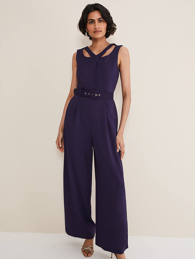 Phase Eight Anna Cutout Belted Jumpsuit, Ink