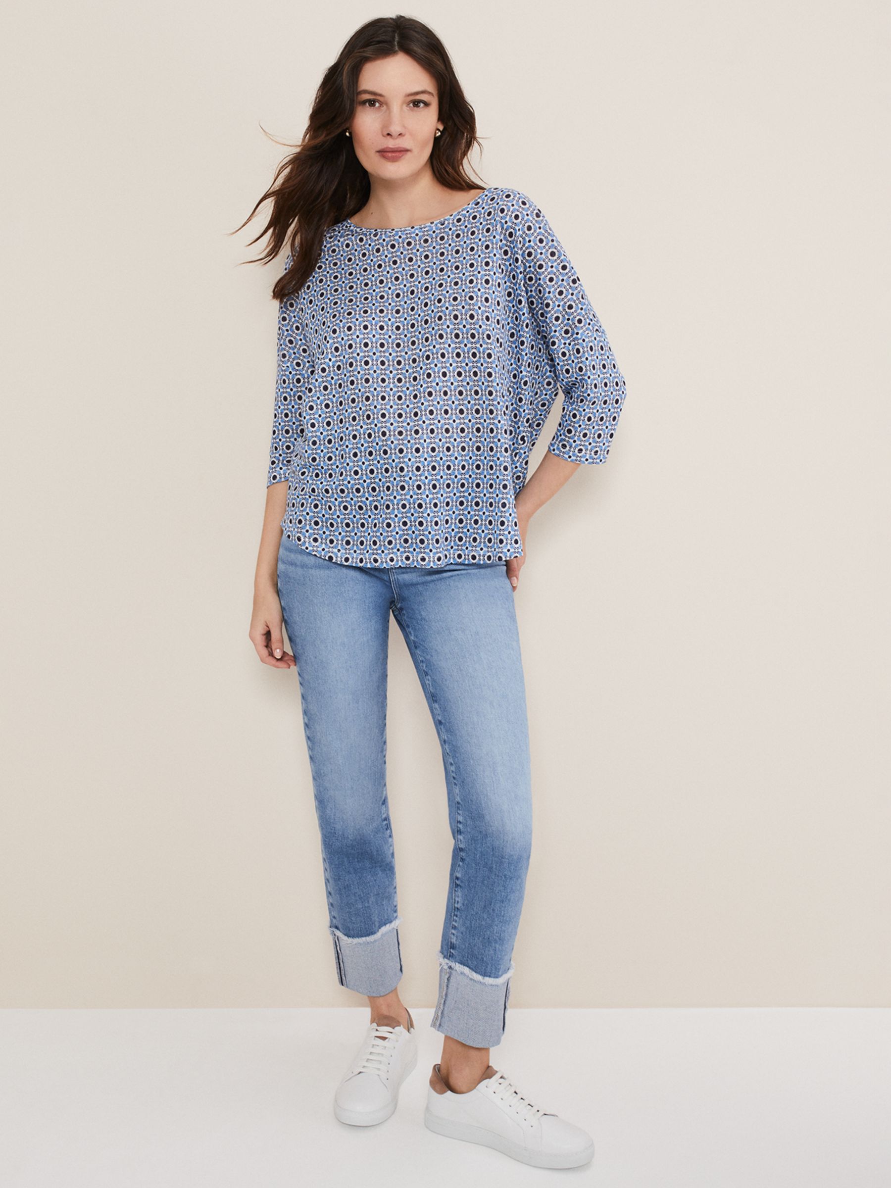 Phase Eight Hadleigh Abstract Print Linen Top, Blue