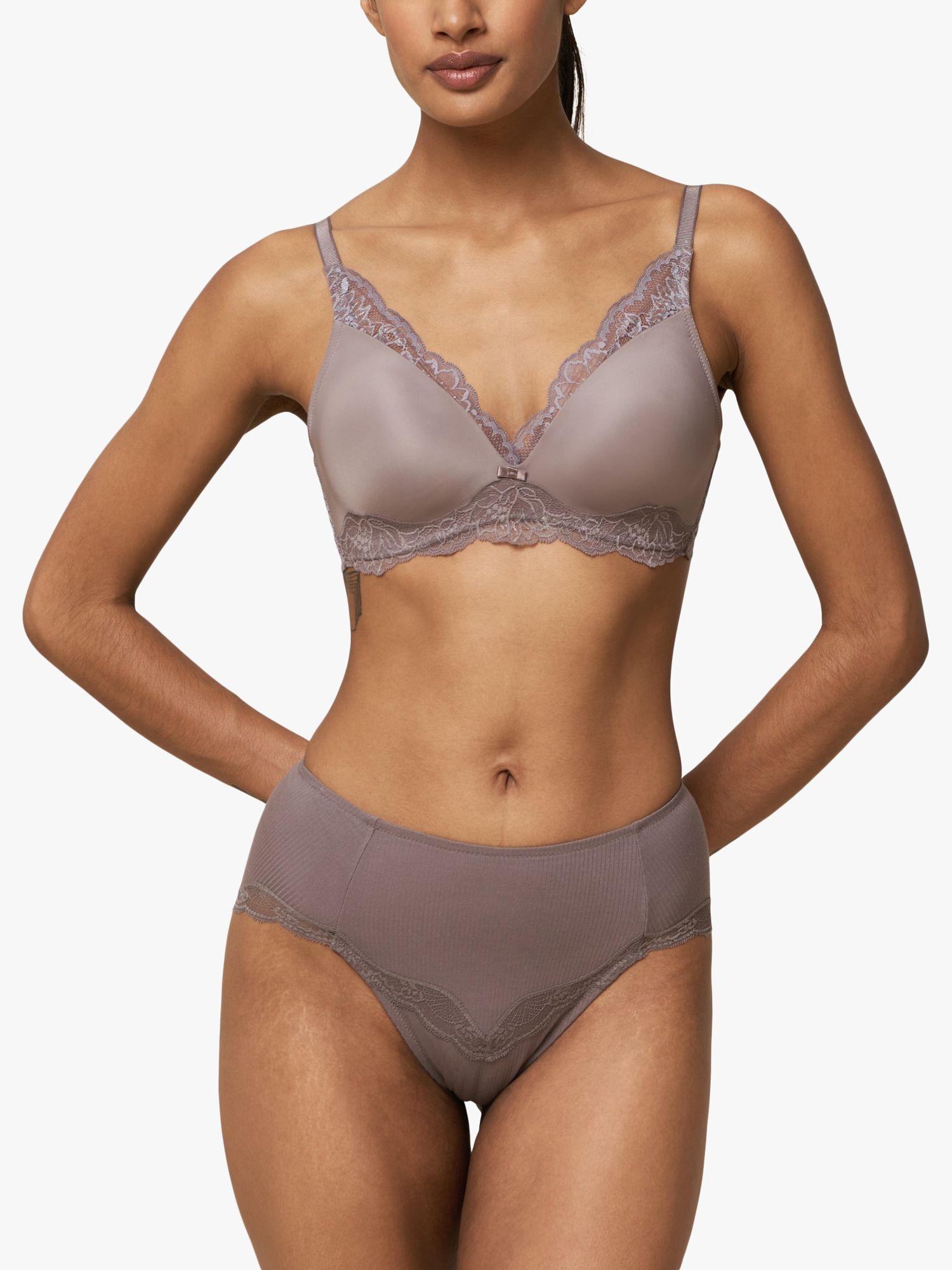 Triumph Amourette Charm W High Apex Underwired Non Padded Lace Bras  Lingerie Pigeon Grey
