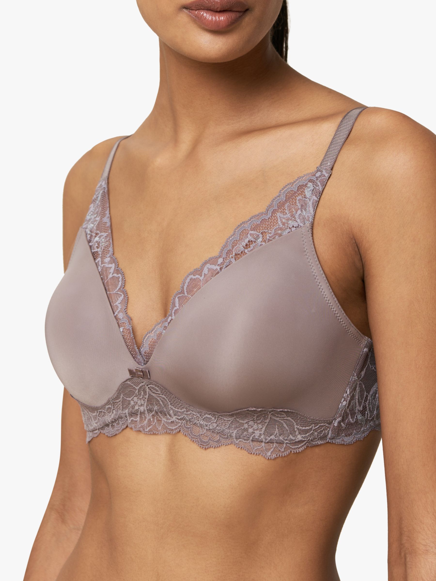 Amourette Charm Bra Non-Wired Plunge Soft Cup Stretch Lace Bras Lingerie  Pigeon Grey