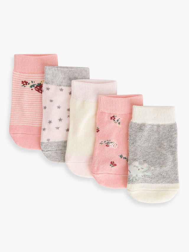 John Lewis Baby Organic Cotton Rich Koala Star Socks, Pack of 5, Pink/Multi