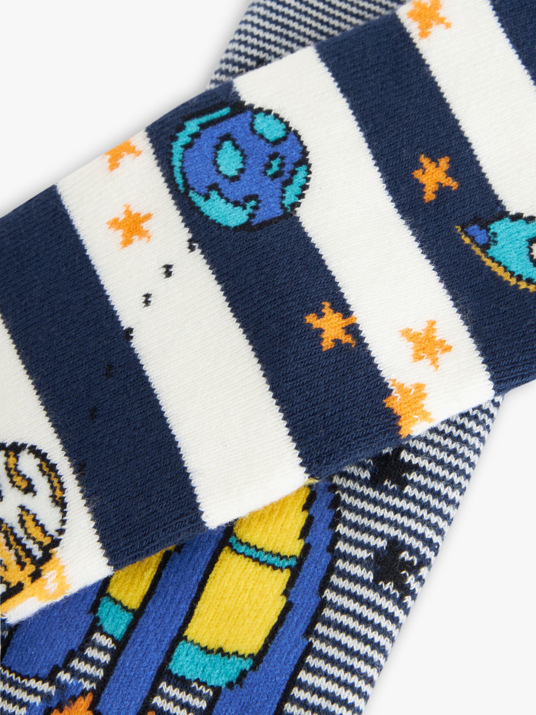 John Lewis Kids' Space Print Socks, Pack of 2, Multi, 9-12 Jnr