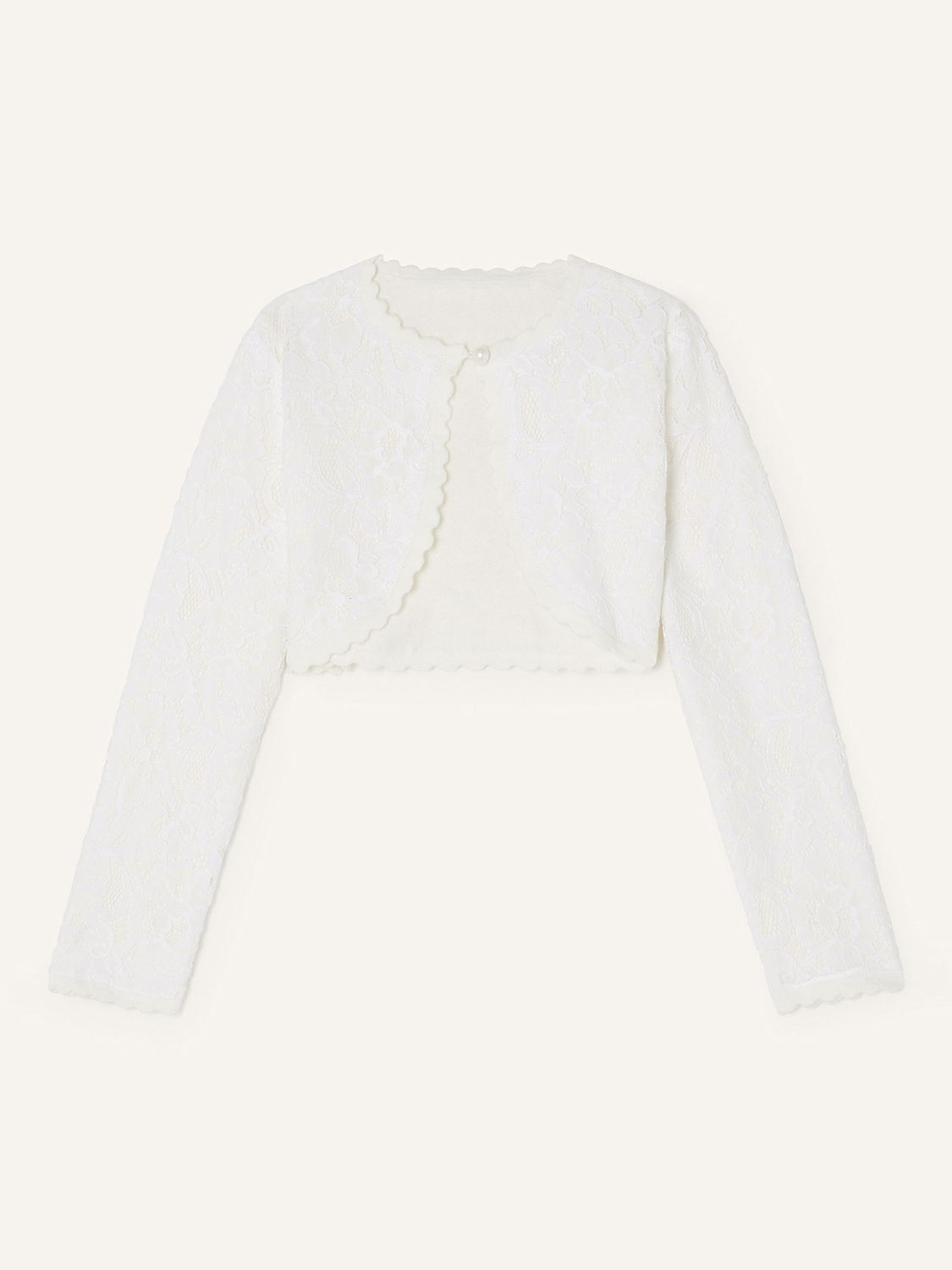 Monsoon Kids' Lace Cropped Cardigan, Ivory at John Lewis & Partners