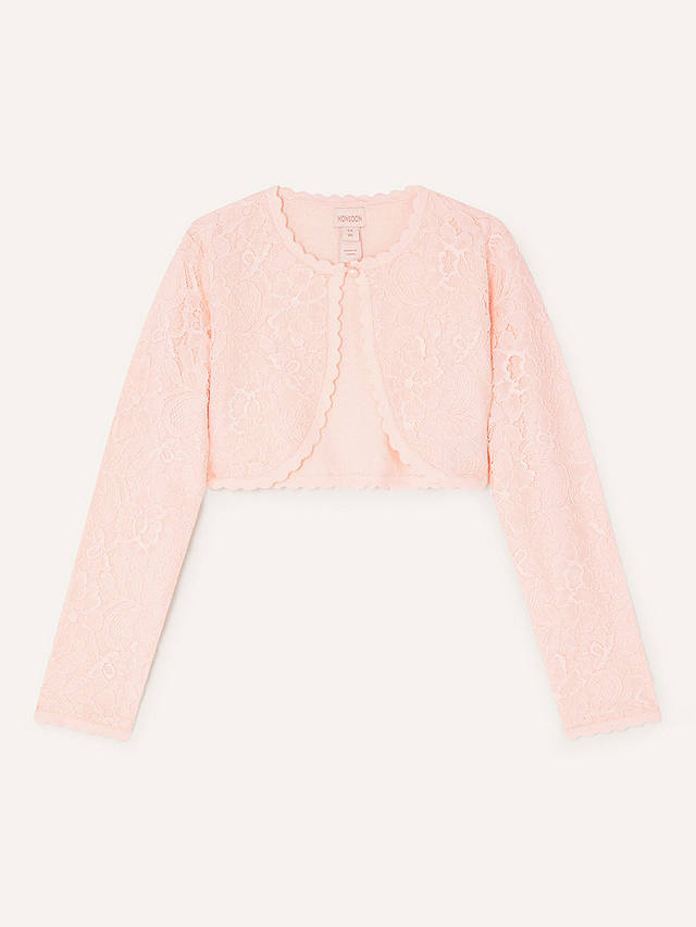 Monsoon Kids' Lace Cropped Cardigan, Pink