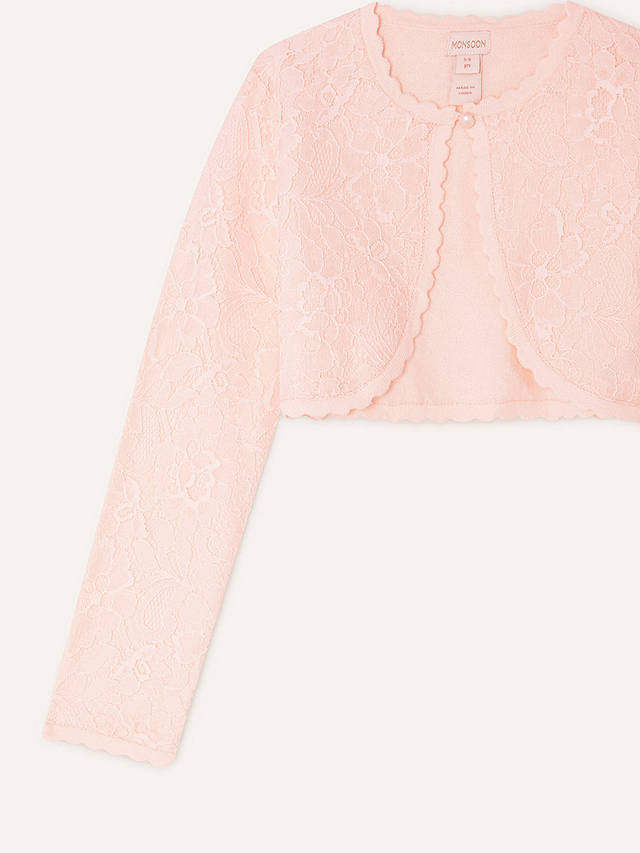 Monsoon Kids' Lace Cropped Cardigan, Pink