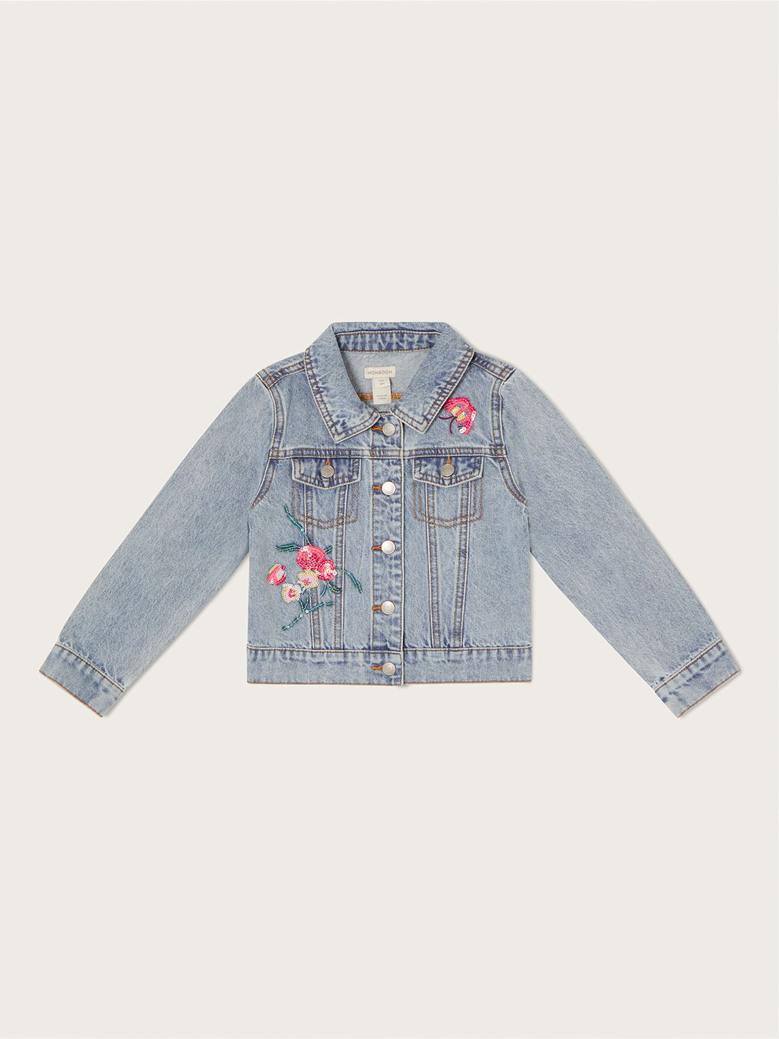 Womens Floral Embroidered Denim Jacket, UK Sizes 6 to 14