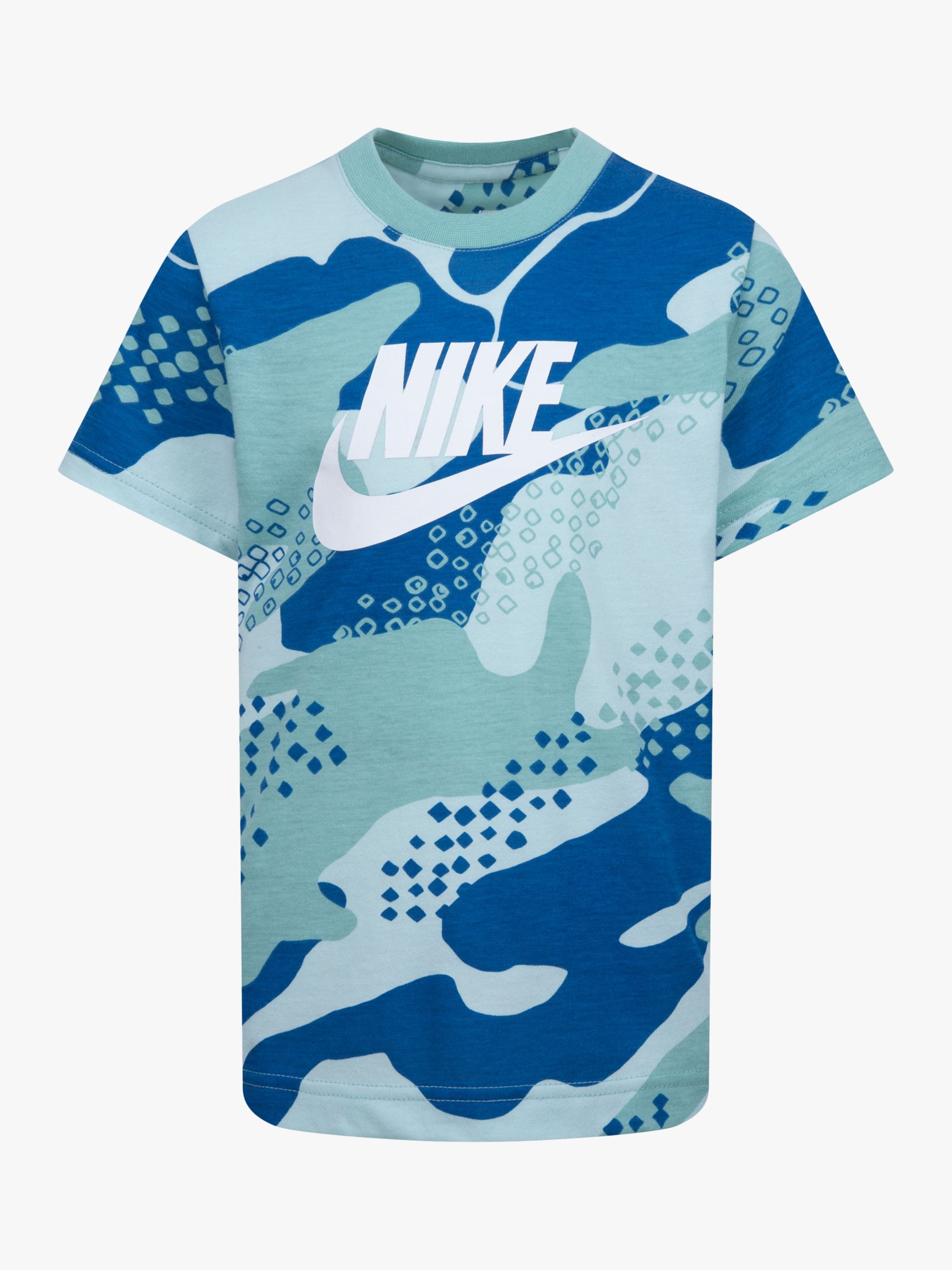 Nike Kids' Camo Logo T-Shirt, Mineral at John Lewis & Partners