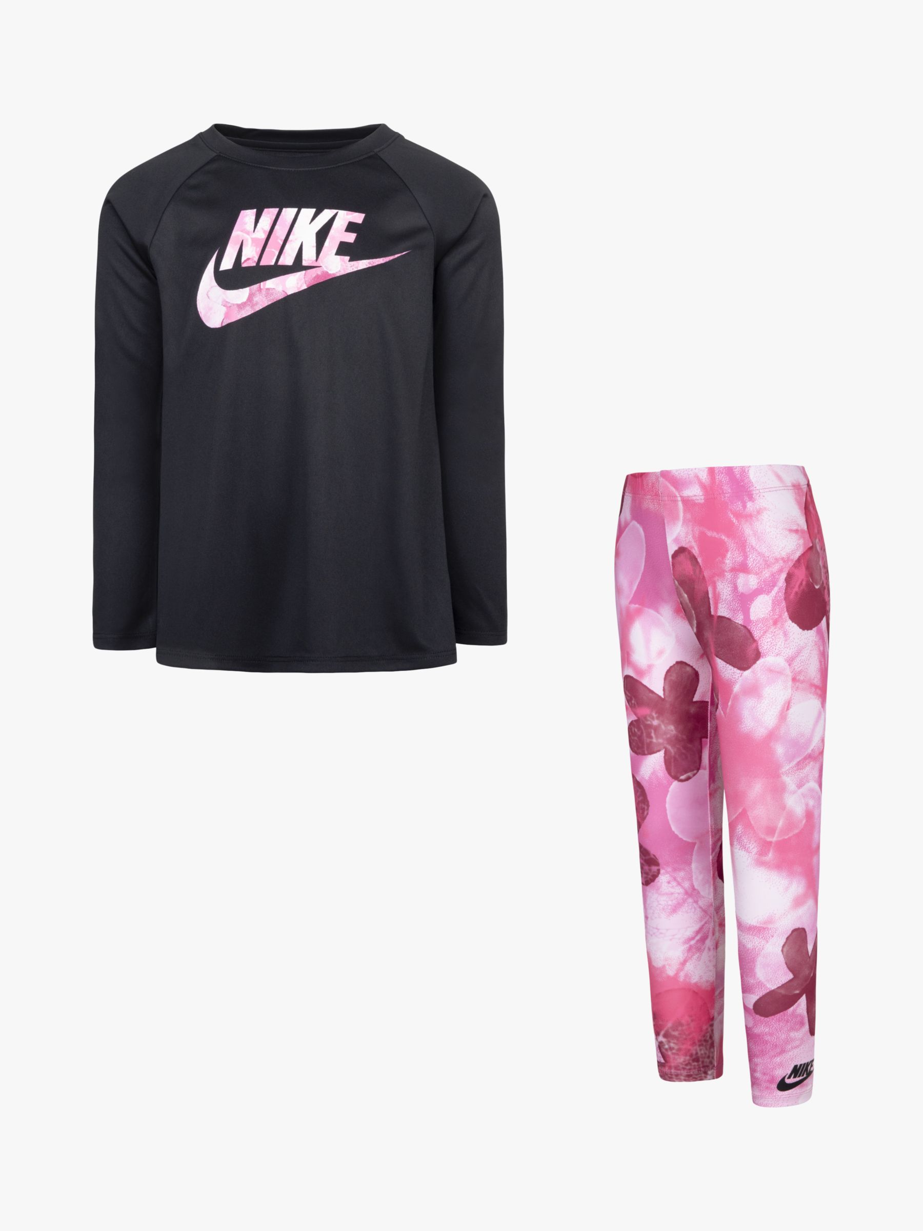 Nike Kids' Long Sleeve Top & Printed Leggings Set, Pink, 2-3 years