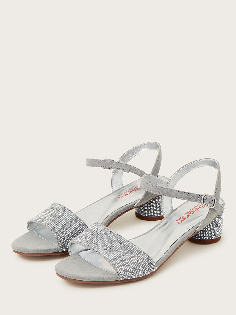 Monsoon Kids' Stud Detail Heeled Sandals, Silver, 1
