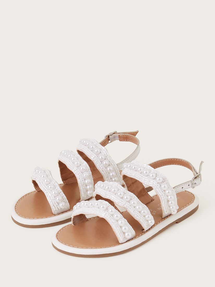 Monsoon Kids' Pearl Beaded Strappy Sandals, Ivory at John Lewis & Partners