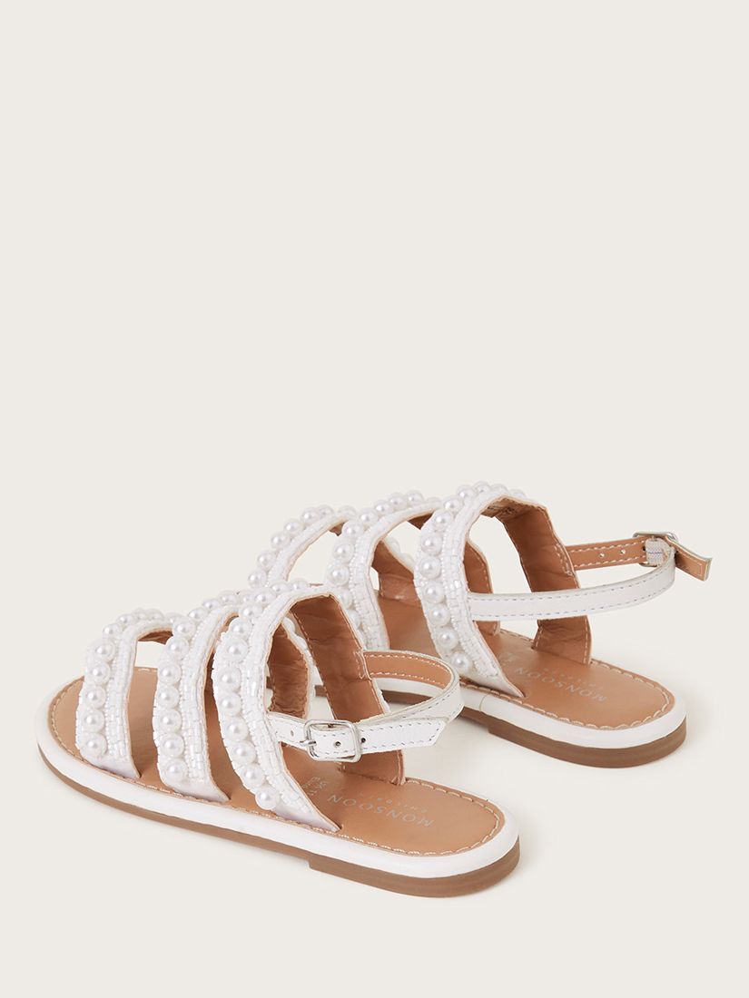 Monsoon Kids' Pearl Beaded Strappy Sandals, Ivory at John Lewis & Partners