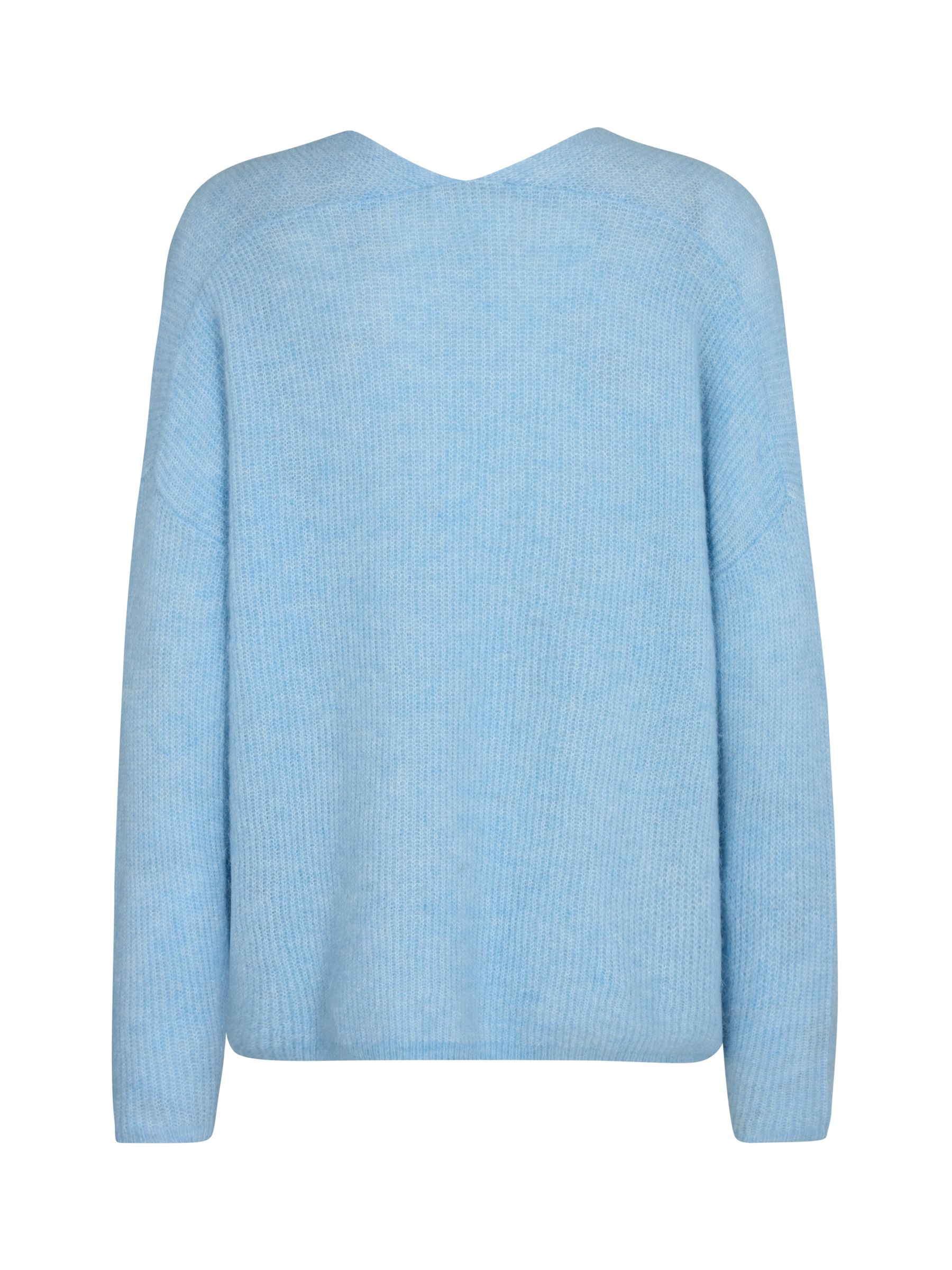 MOS MOSH Thora Wool Blend V-Neck Jumper, Clear Sky