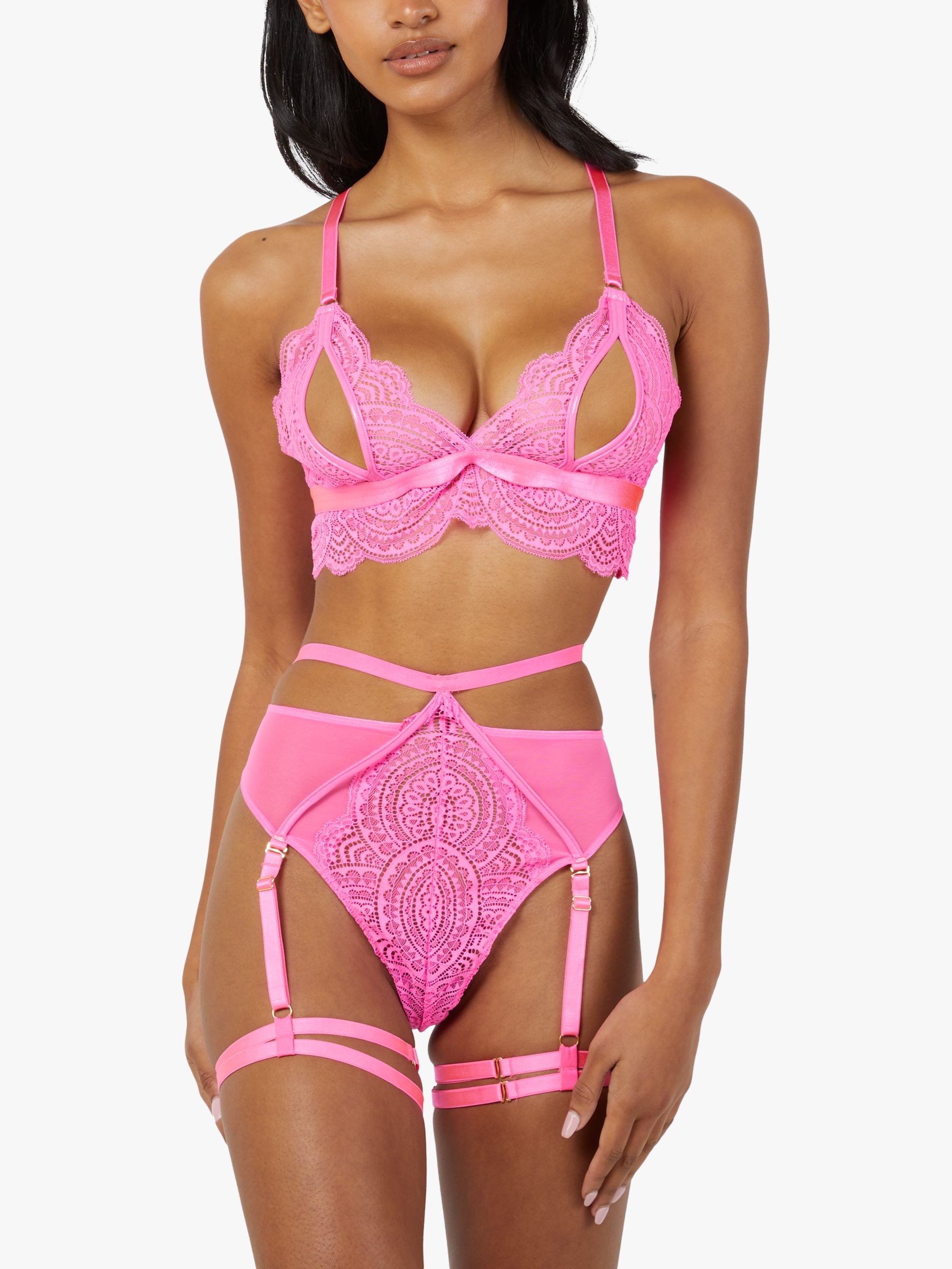 Wolf & Whistle Fuller Bust strappy lace lingerie set in pink
