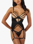 Wolf & Whistle Chantal Wired Mesh Basque with Leg Harness, Black