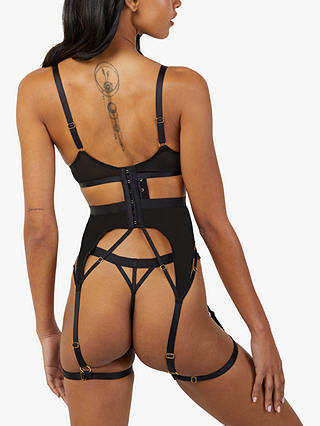 Wolf & Whistle Chantal Wired Mesh Basque with Leg Harness, Black