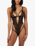 Wolf & Whistle Skylar Lace and Mesh Triangle Bodysuit, Black Rose