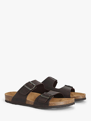John Lewis Two Strap Footbed Leather Sandals, Maroon