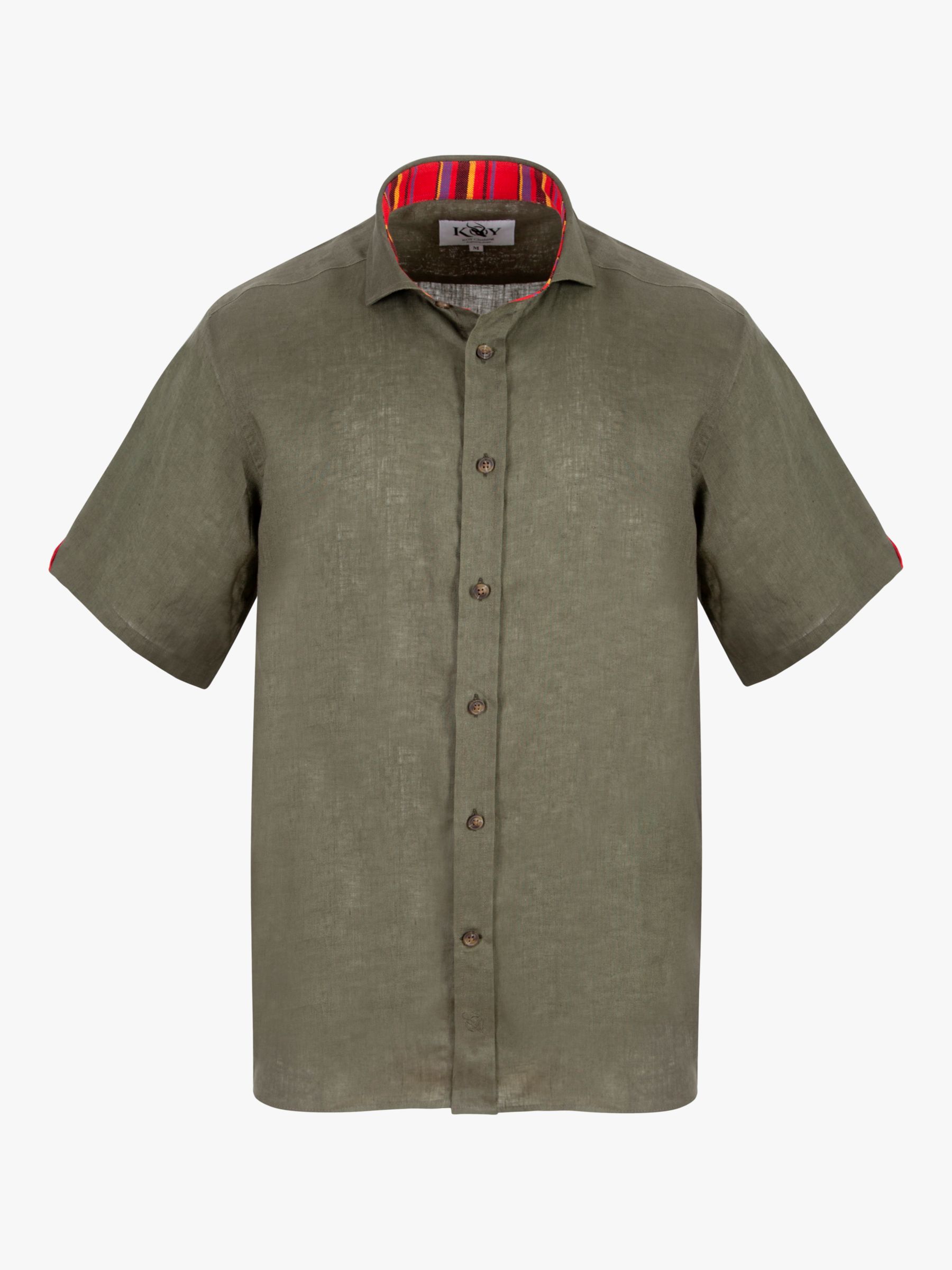 KOY Short Sleeve Linen Shirt, Green Khaki, M