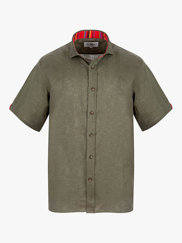KOY Short Sleeve Linen Shirt, Green Khaki