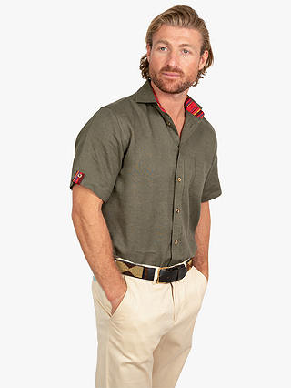 KOY Short Sleeve Linen Shirt, Green Khaki