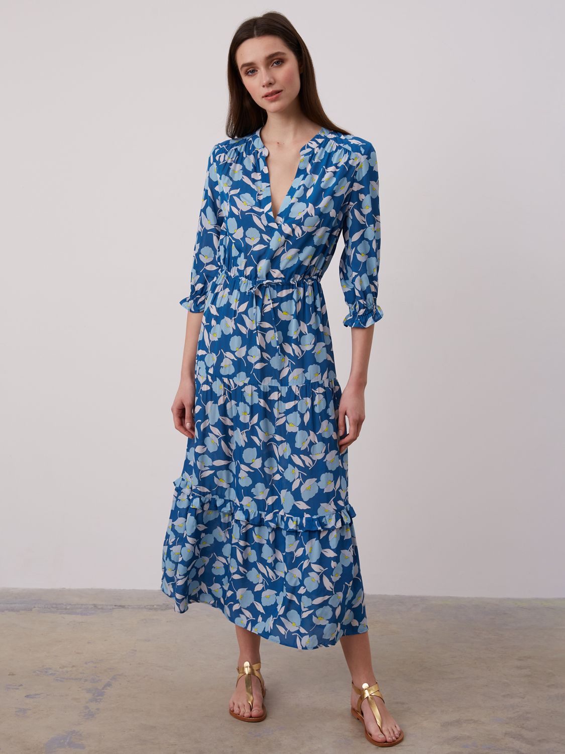 Gerard Darel Annea Floral Midi Dress, Blue, 6
