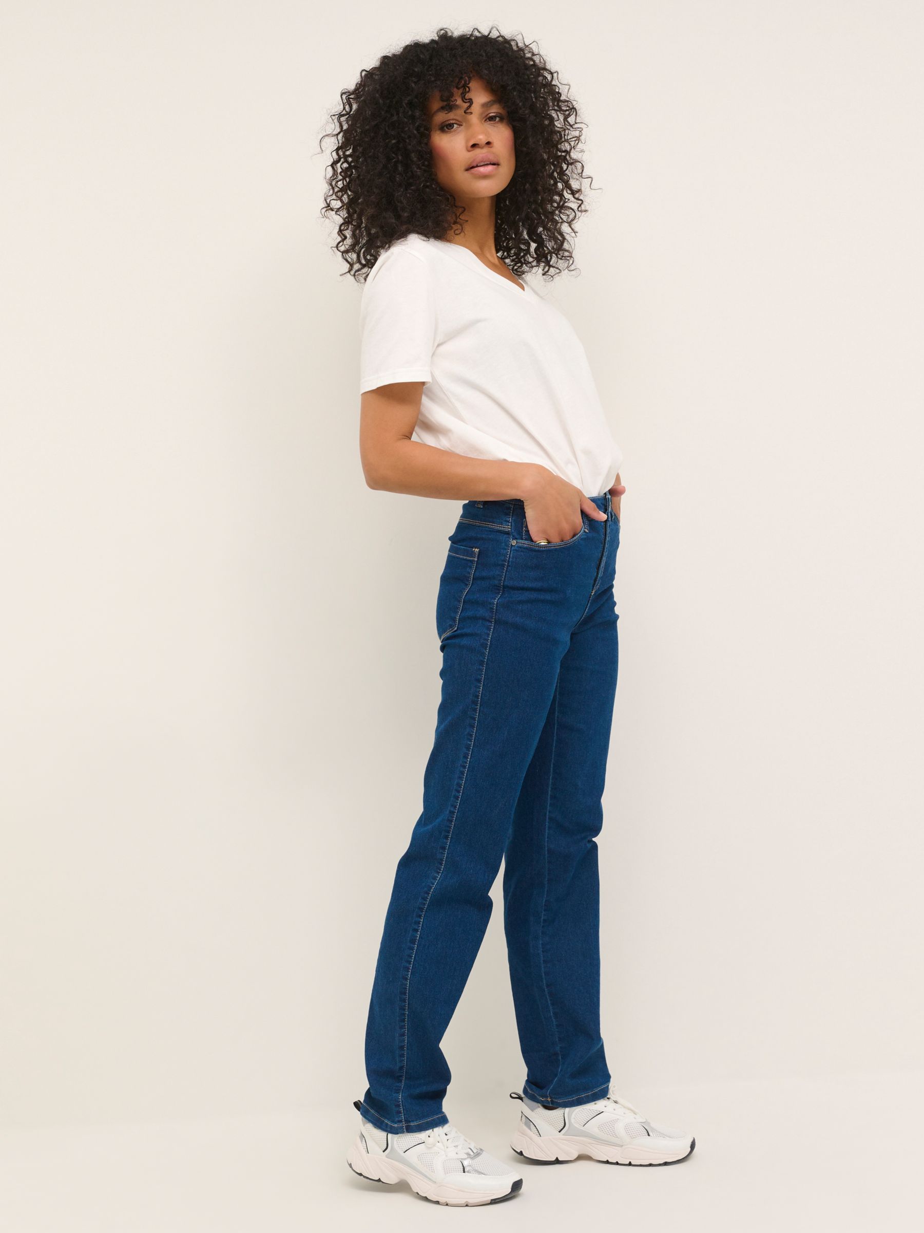 KAFFE Vicky Straight Leg Jeans, Blue Washed Denim at John Lewis & Partners