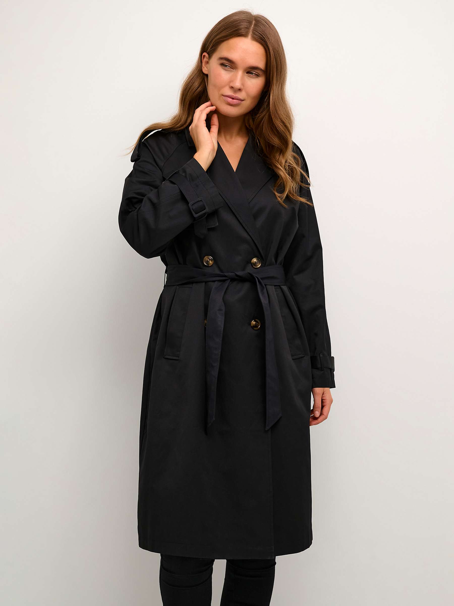 Buy KAFFE Lena Knee Length Trench Coat, Black Deep Online at johnlewis.com