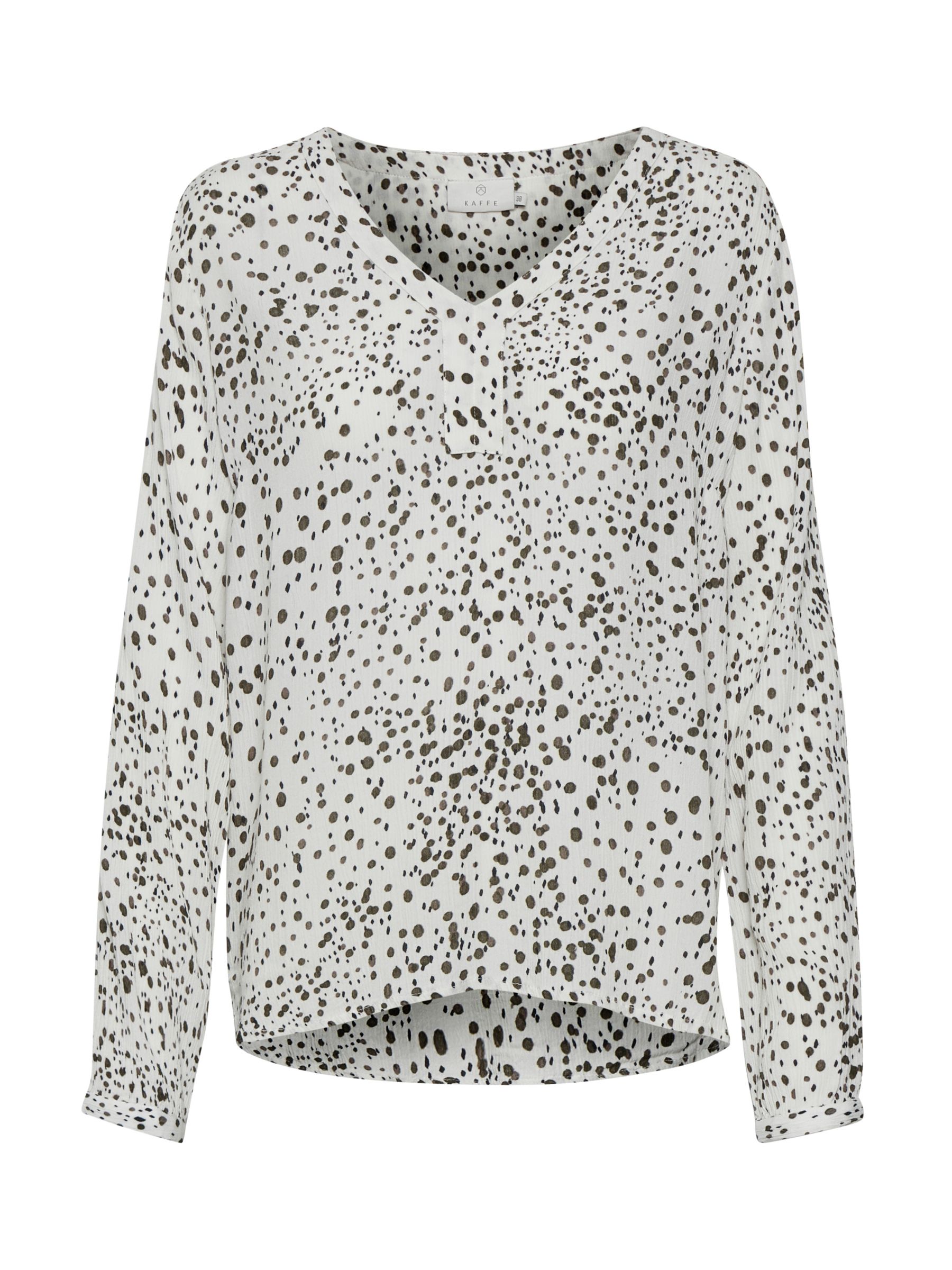 KAFFE Debra Long Sleeve V-Neck Blouse, Chalk/Black at John Lewis & Partners