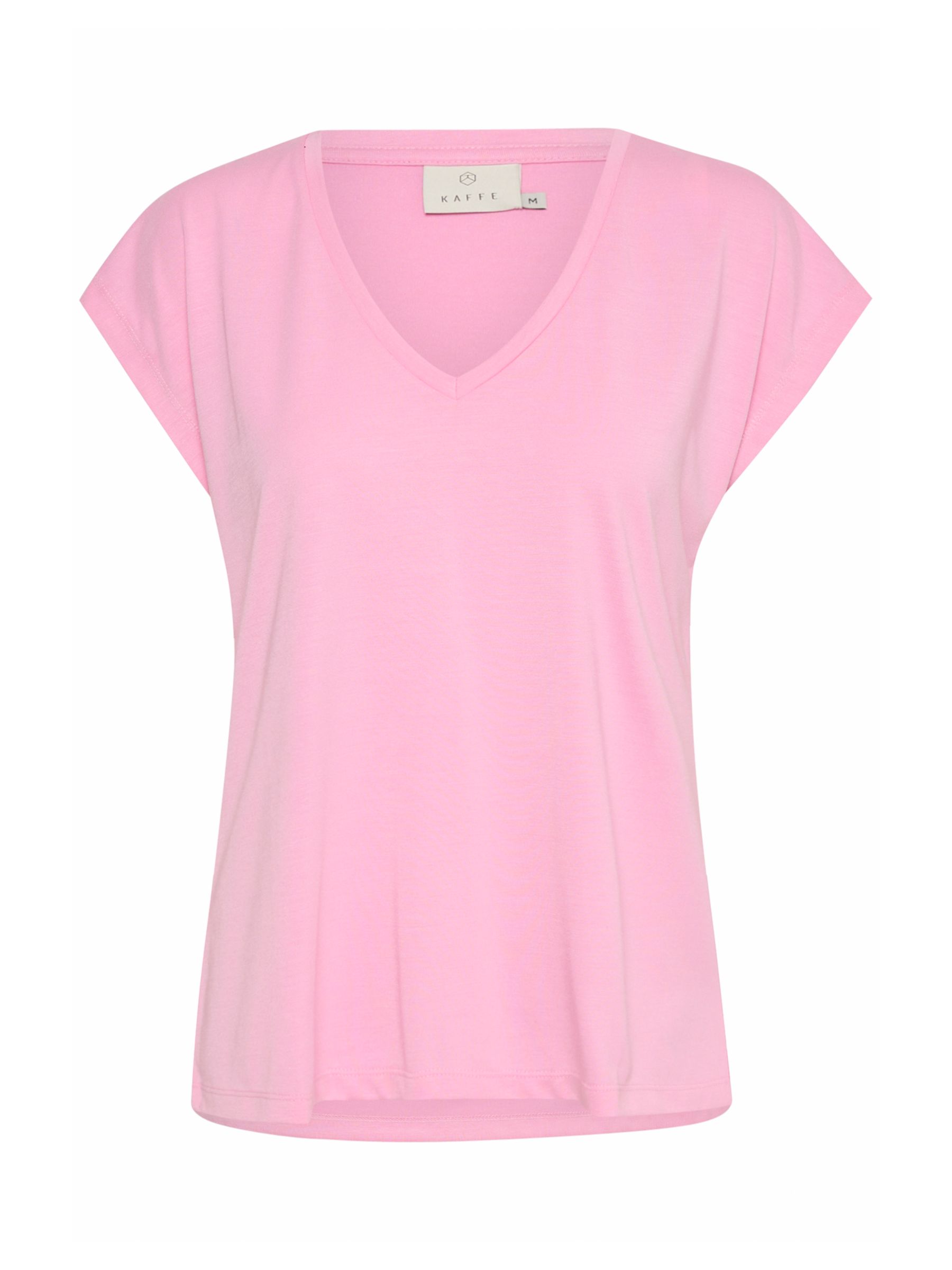 KAFFE Lise V-Neck T-Shirt, Pink Frosting at John Lewis & Partners