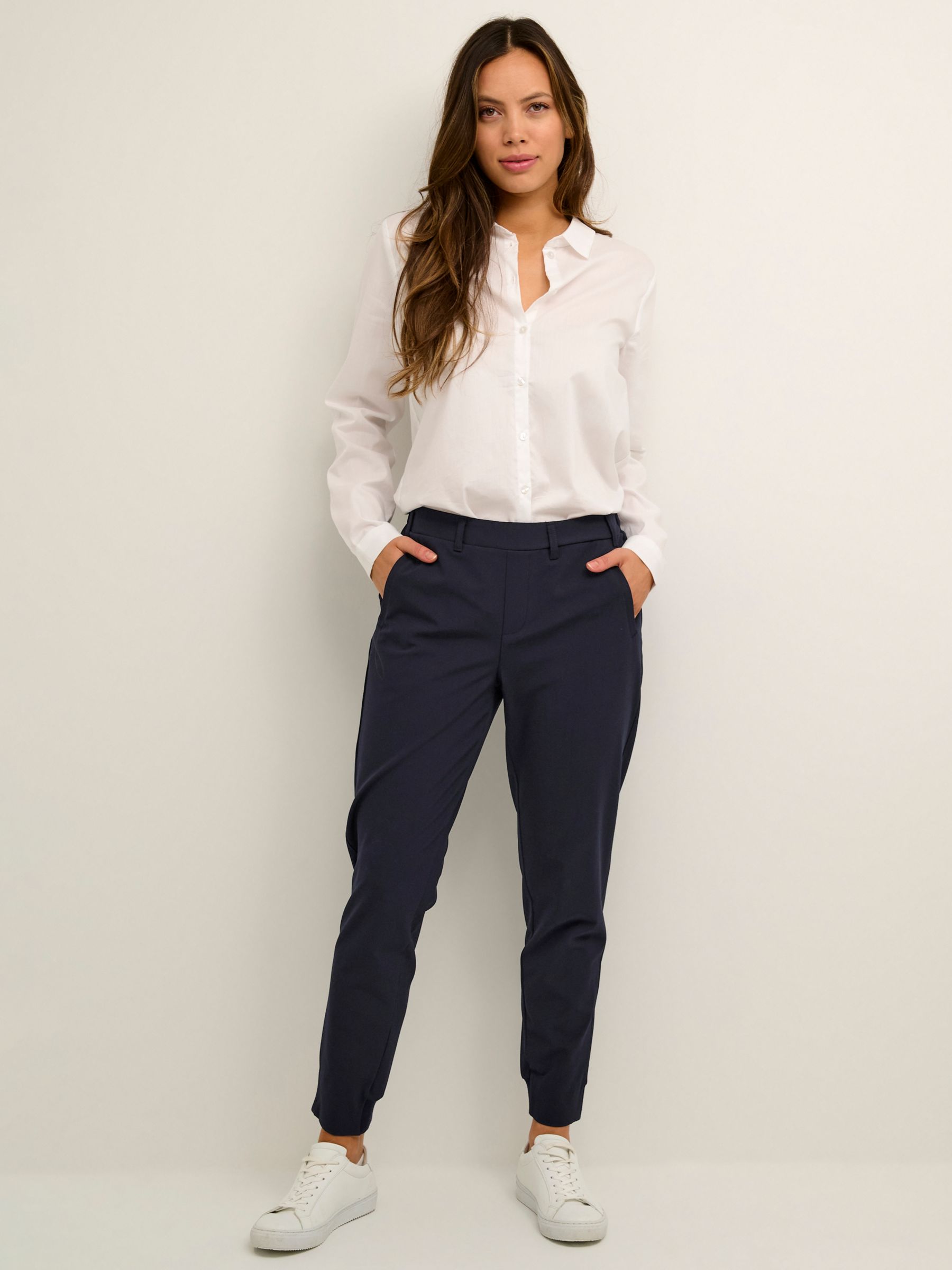KAFFE Hannie Cropped Casual Trousers, Midnight Marine at John Lewis ...