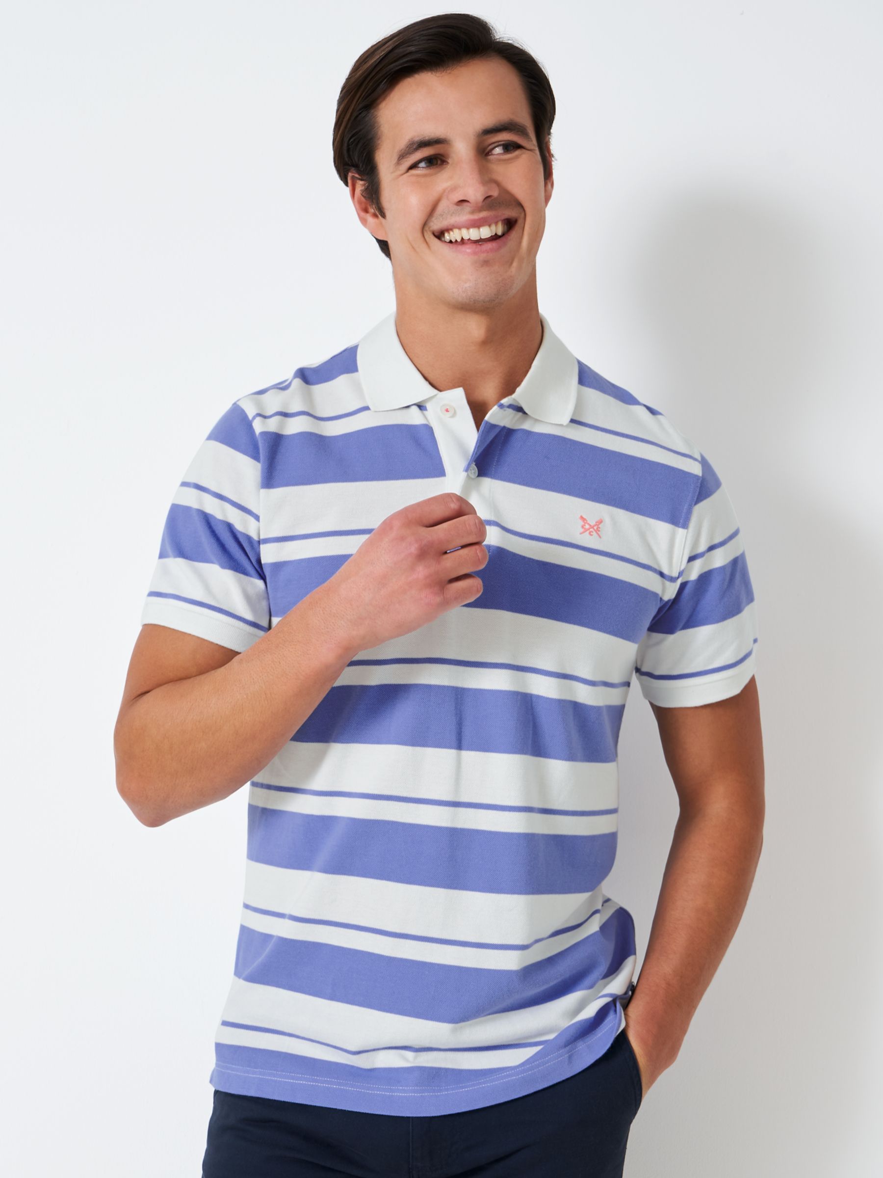 Crew Clothing Stripe Polo Shirt, Light Blue