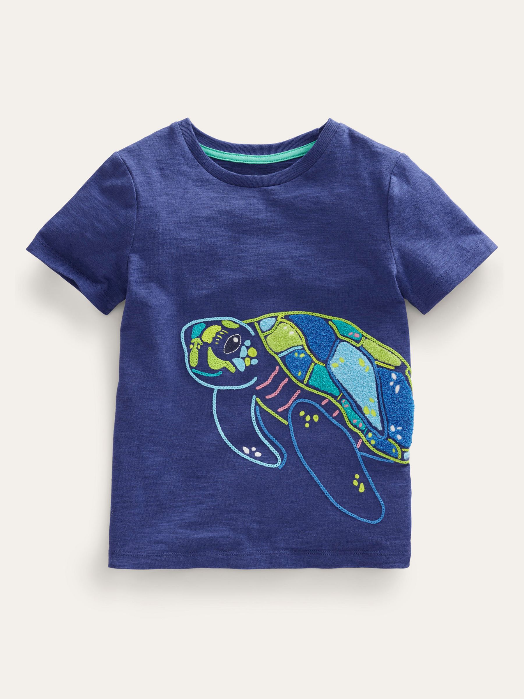 Mini Boden Kids' Chain Stitch Turtle T-Shirt, Starboard, 2-3 years