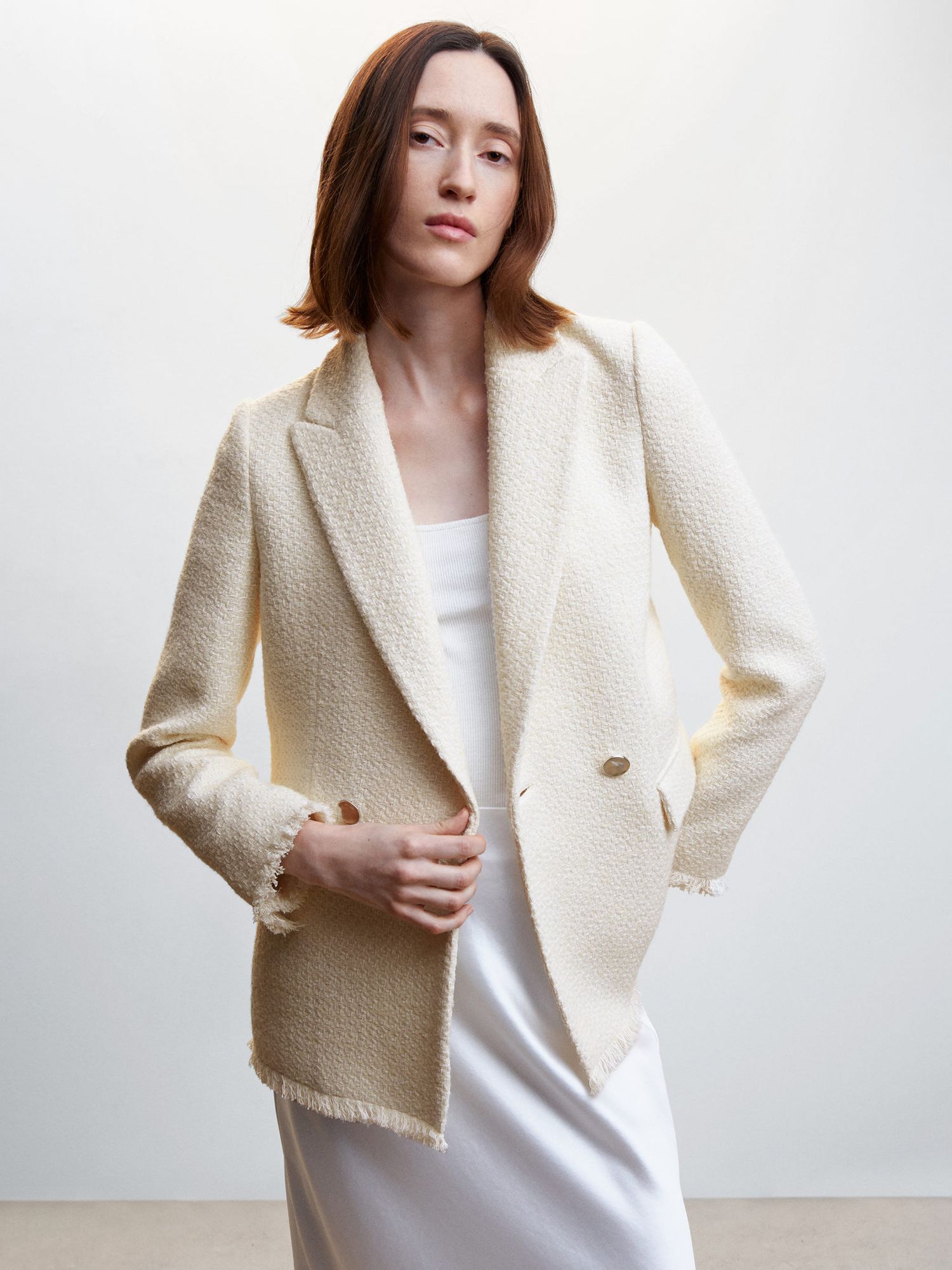 Mango Quintin Tweed Blazer, Light Beige, Neutrals at John Lewis & Partners