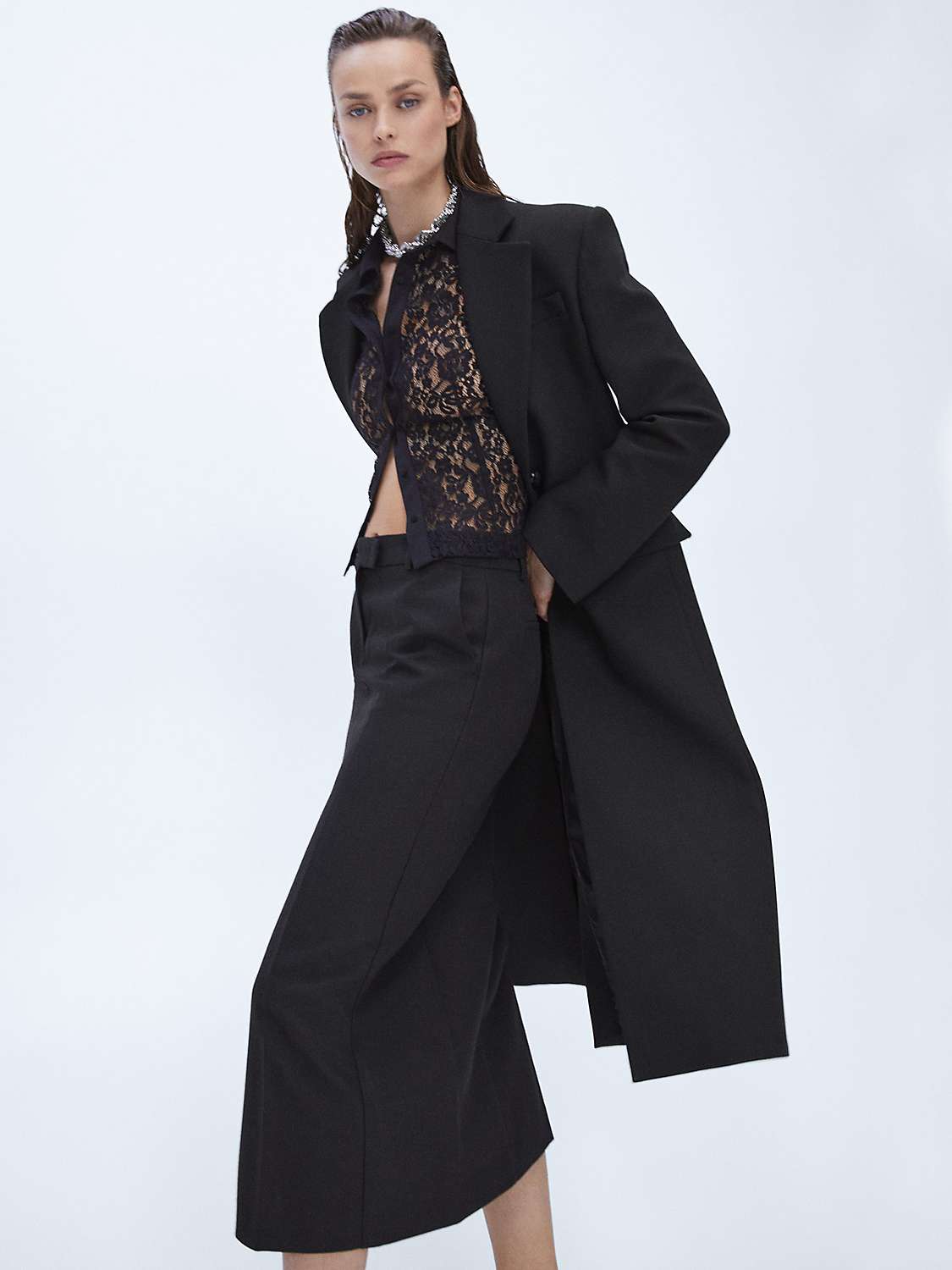 Mango Franca Pencil Wool Blend Skirt, Black at John Lewis & Partners