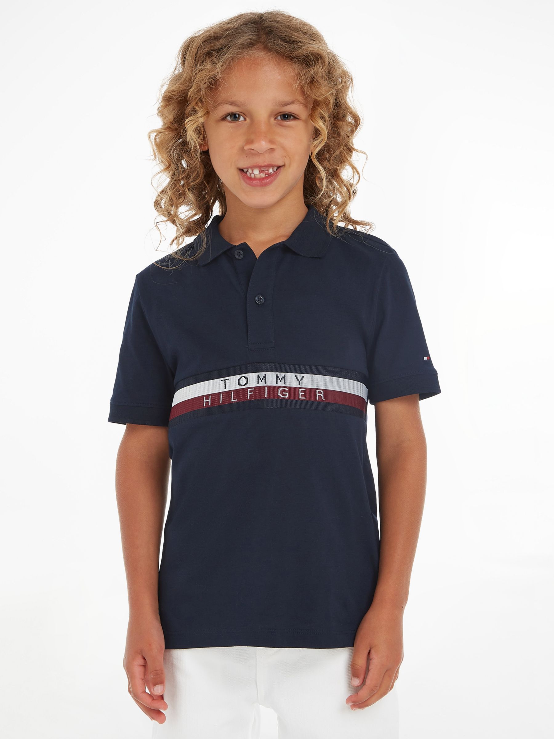 Tommy Hilfiger Kids' Stripe Logo Polo Shirt, Desert Sky, 6 years