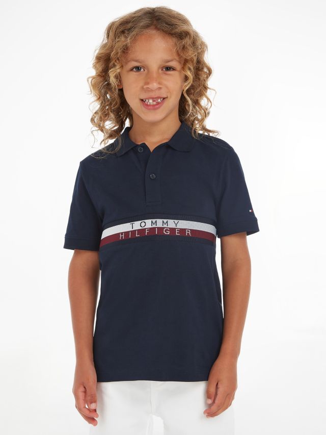 Tommy Hilfiger Kids\' Stripe Logo Polo years 6 Desert Shirt, Sky
