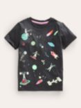 Mini Boden Kids' Space Print T-Shirt, Grey/Multi
