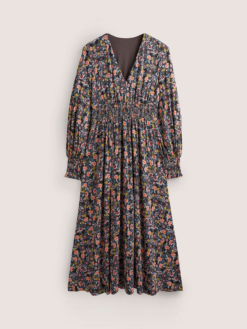 Boden Floral Smocked Jersey Maxi Dress, Graphite Leaf/Multi at John ...