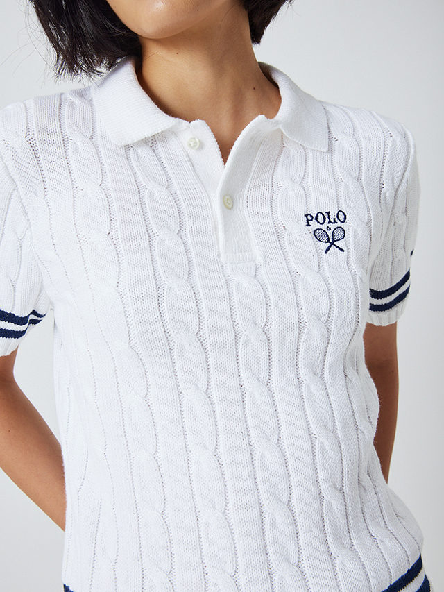 Polo Ralph Lauren Wimbledon Cable Knit Jumper, Pure White, M