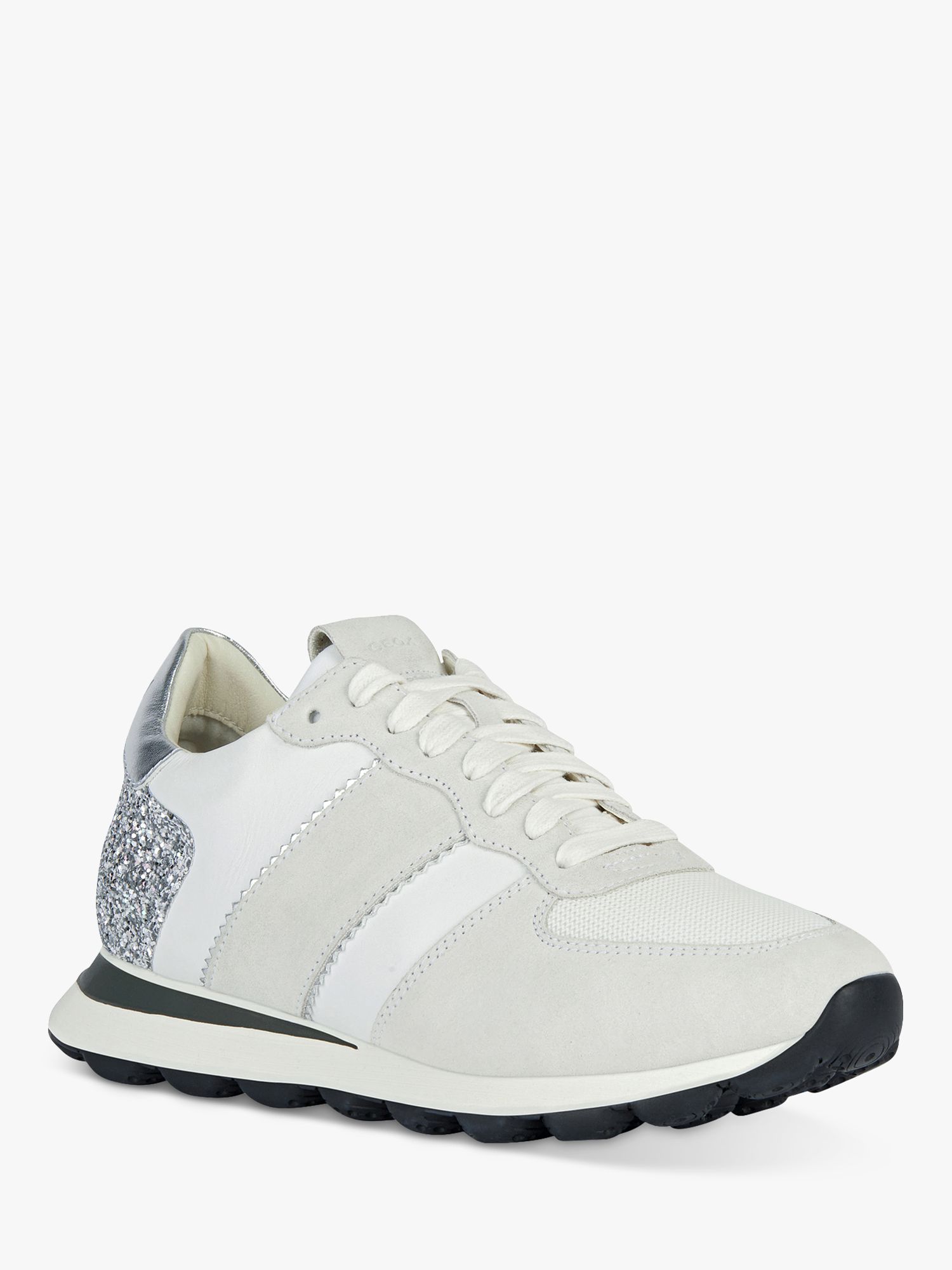 Geox Spherica Vseries Leather Mix Trainers, Abstract/Off White at John ...