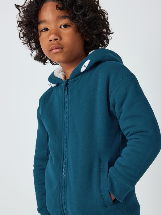 John Lewis Kids Plain Borg Lined Hoodie Blue 2 years